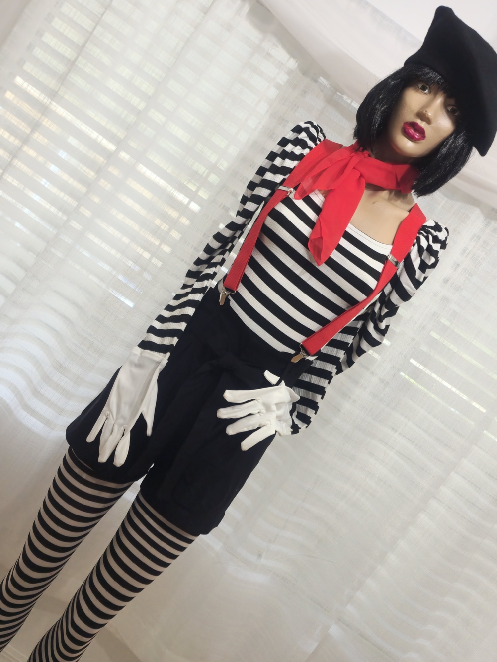 Black And White Striped Mime Costume